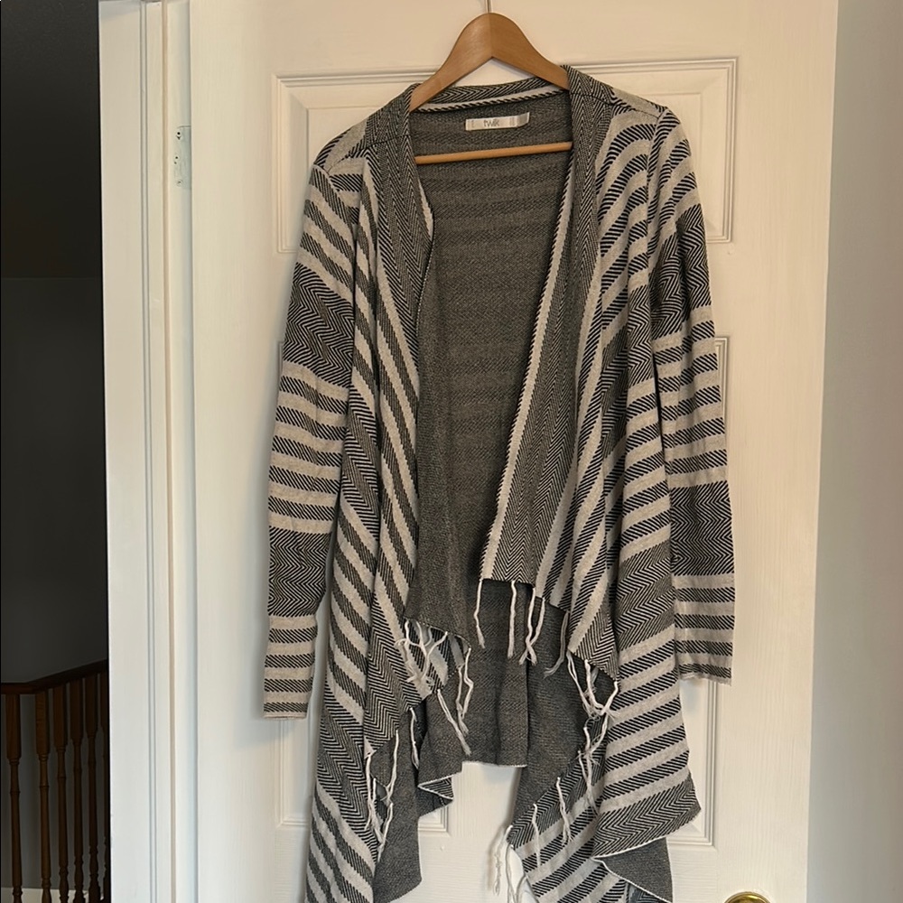 Twik Gray Cardigan Sweater with Fringe Detail